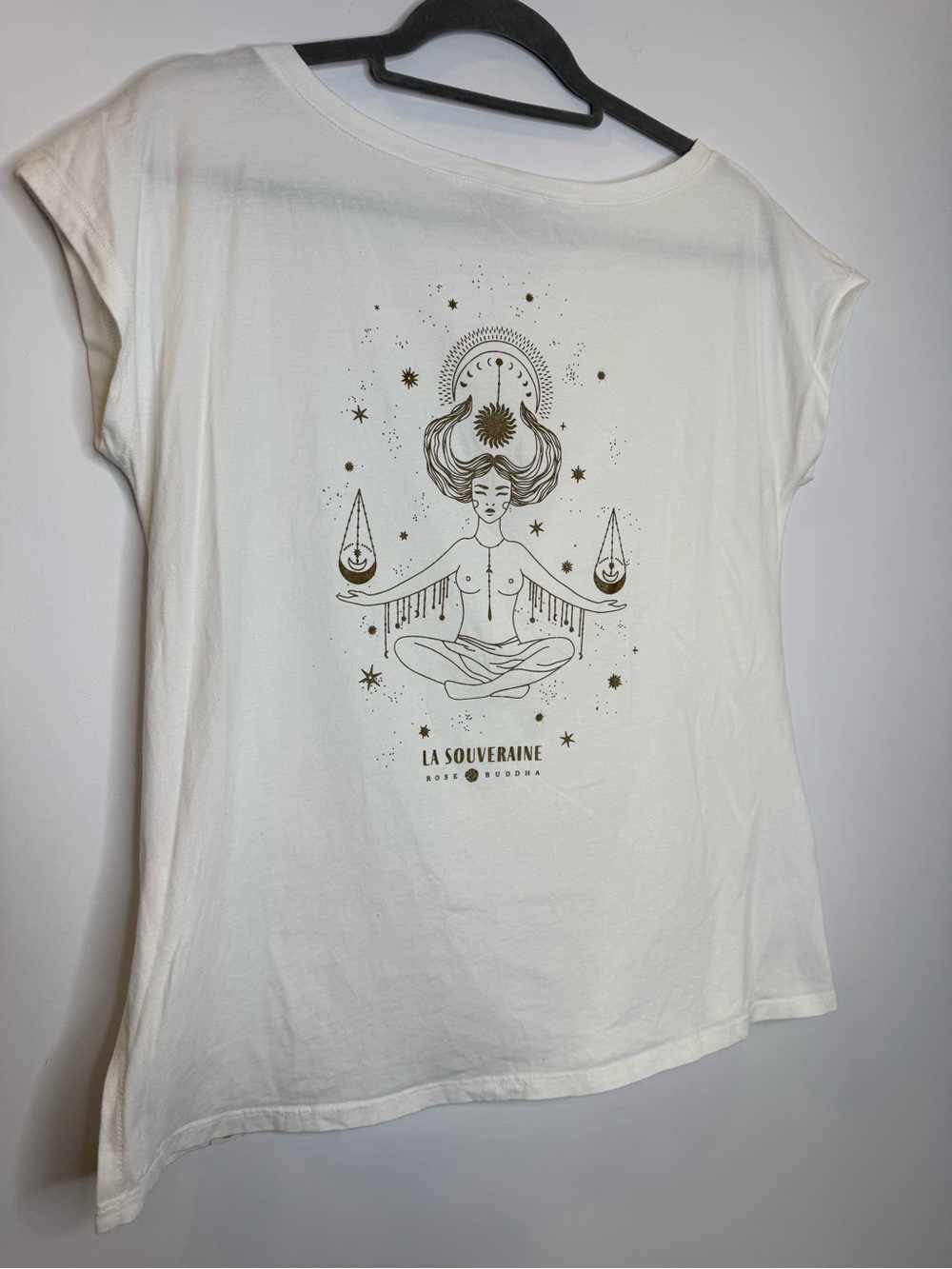 Rose Buddha féminim sacré White Crewneck Cotton Tee sz small organic cotton